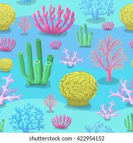 Underwater  Seamless vector pattern of sea. Corals, Life marine,