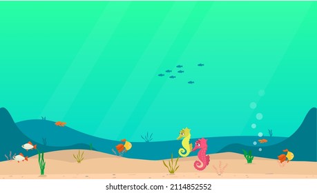 Underwater seascape. Landscape of the seabed with inhabitants, vector illustration