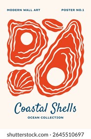 Underwater seashells vector illustration. Minimalist retro sea poster design with ocean shells