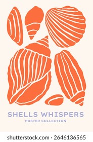 Underwater seashells vector illustration. Minimalist retro sea poster design with ocean shells