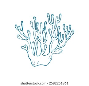 Underwater seaweed doodle. Silhouette of a marine plant. Flora of the ocean, flat style, perfect for summer projects. A unique visual for aquarium designs and marine life illustrations.