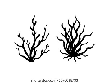 Underwater seaweed silhouette vector flat illustration design on white background.