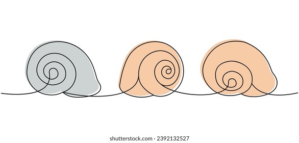 Underwater shells. Sea shells, mollusks, scallop, pearls. Tropical underwater shells continuous one line illustration. Vector minimalist illustration.