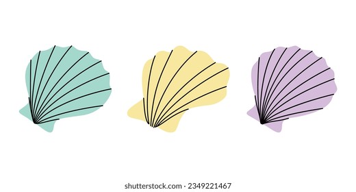 Underwater shells set. Sea shells, mollusks, scallop, pearls. Tropical underwater shells. Vector illustration.
