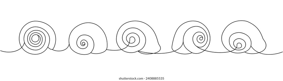 Underwater shells set. Sea shells, mollusks, scallop, pearls. Tropical underwater shells continuous one line illustration.