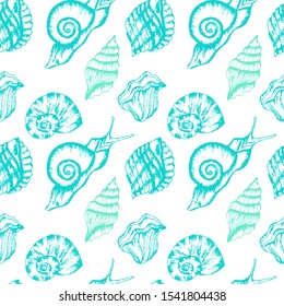 Underwater Shells and Snails. Seamless Vector Pattern. Marine Life Concept