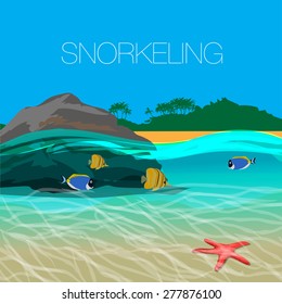 Underwater  snorkeling in a clear tropical water at coral reef