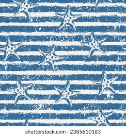 Underwater starfish seamless pattern colorful with animals swimming in ocean on striped background for seafood store design vector illustration