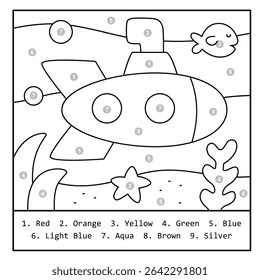 Underwater Submarine Color by Number – Ocean Theme for Kids
