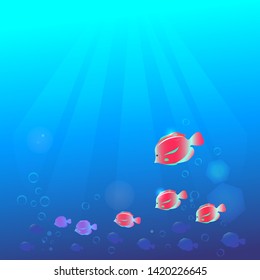 Underwater summer background with ocean fish. Vector illustration.