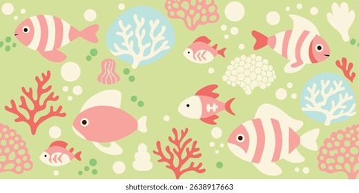 Underwater Summer Pattern Vibrant Tropical Fish and Coral Reef Design
