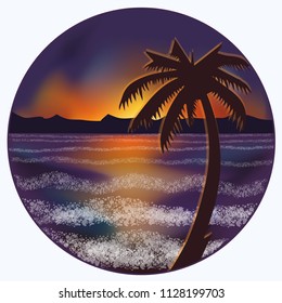 
Underwater sunset card with palms and mountains, vector illustration