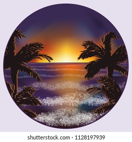Underwater sunset card with palms , vector illustration