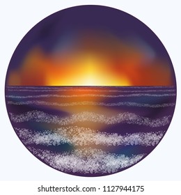 Underwater sunset card , vector illustration