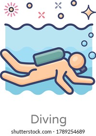 Underwater swimming vector in flat icon