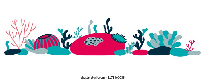 Underwater tropical seaweeds, water palnts and stones, corals