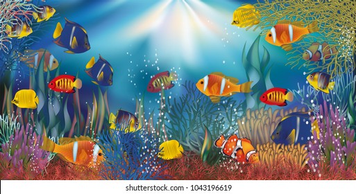 Underwater tropical wallpaper, vector illustration