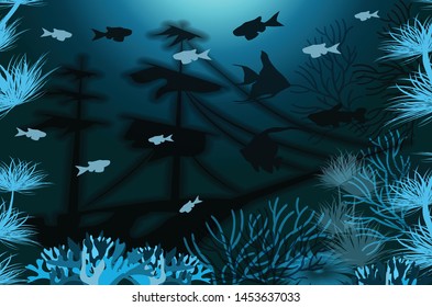 Underwater tropical wallpaper, vector illustration	