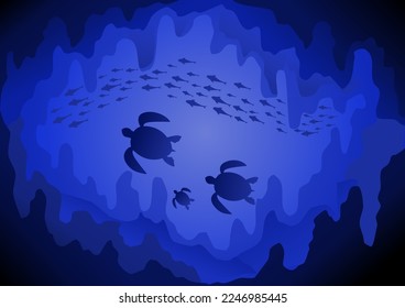 Underwater turtle and fish vector view beautiful