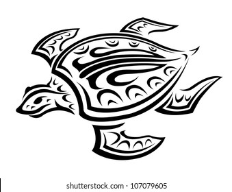 Underwater turtle in tribal style for tattoo or mascot design, such logo. Jpeg version also available in gallery