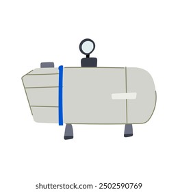 Caricatura de la bomba de vacío subacuática. instale el compresor, el corte del trabajador, el dial mecánico de la muestra de la bomba de vacío subacuática. Ilustración vectorial aislada del símbolo