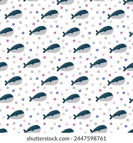 Underwater, vector, cartoon  animal, isolated handmade sea life seamless pattern 