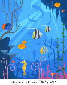 Underwater. Vector flat cartoon illustration