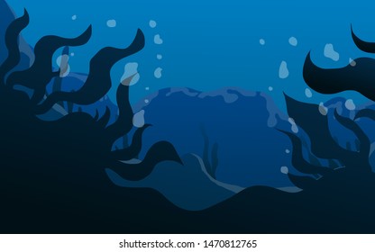 underwater vector illustration in dark green and blue color for background and website