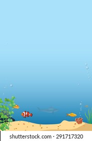 Underwater vector illustration template with fish and sea