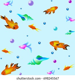 Underwater vector pattern with fishes. Sea texture
