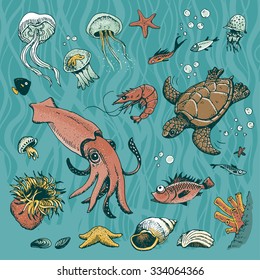 Underwater vector set 