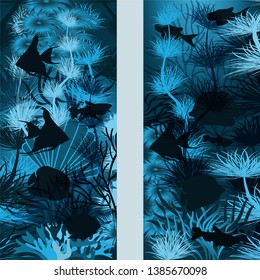Underwater vertical banners with tropical fish, vector illustration