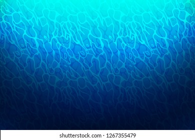 Underwater View Blue Background with Waves, Sunlight and Ripples. Vector Ocean Under Water Surface