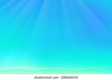 Underwater view blue background with waves, sunlight and ripples. Ocean beach under water. Summer illustration with deep sea scene for banner, flyer, invitation, brochure, poster or greeting card