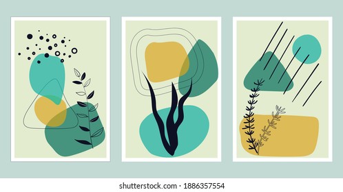 Underwater wall art vector set. Foliage line art drawing with abstract shape. Abstract Plant Art design for print, cover, wallpaper, Minimal and natural wall art. Vector Botanical illustration. - Shutterstock ID 1886357554