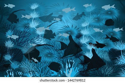 Underwater wallpaper with tropical fish, vector illustration