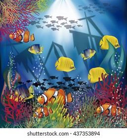 Underwater Wallpaper Tropical Fish Vector Illustration Stock Vector ...