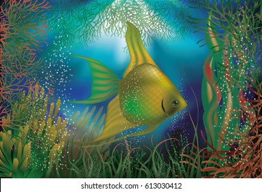Underwater wallpaper with tropical fish, vector illustration