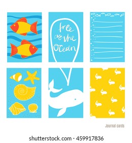 underwater, whale. Cute doodle. Printable templates set.