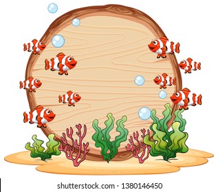 Underwater wooden banner template illustration