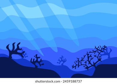 Underwater world background illustration. Flat Style. Vector illustration