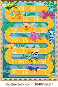 Underwater world. Board game. Vector illustration.