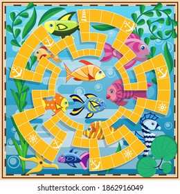 Underwater world. Board game. Vector illustration.