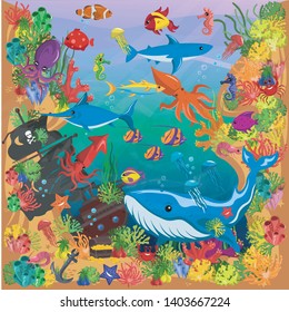 Underwater World Cartoon Vector Illustration Stock Vector (Royalty Free