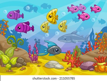 Underwater world, cartoon vector illustration