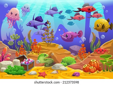 Underwater world, cartoon vector illustration