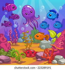 Underwater world, cartoon vector illustration