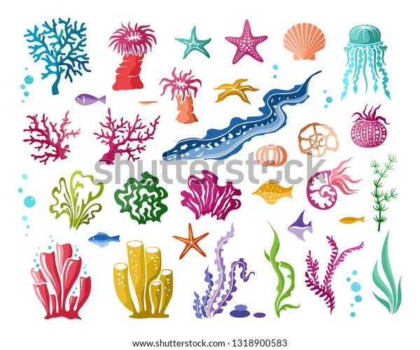 Underwater World Colorful Design Elements Collection Stock Vector ...