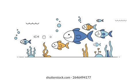 Underwater world a colorful vector design depicting fish seaweed bubbles and light waves