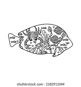 Underwater world coloring pages. Fish . Hand-drawn Vector coloring book.